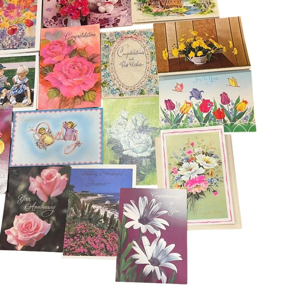 Vintage Floral Greeting Card Ephemera Lot Mixed Occasion Scrapbook Craft Pack 20
